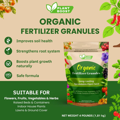 PlantBoost Organic Fertilizer - Long-Lasting Spreadable Plant Food